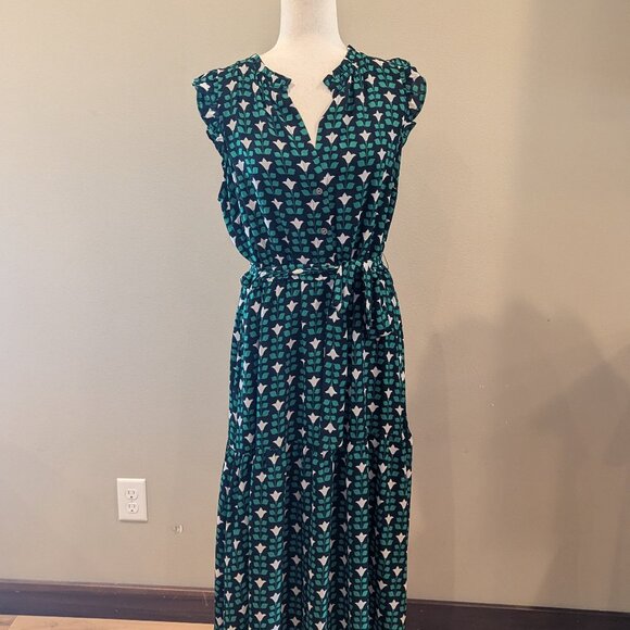 Ann Taylor Floral Tile Ruffle Belted Flare Dress - Picture 4 of 9